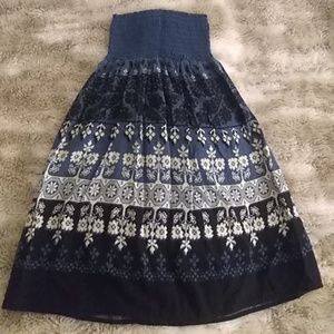 Blue pattern tube top dress sz xs